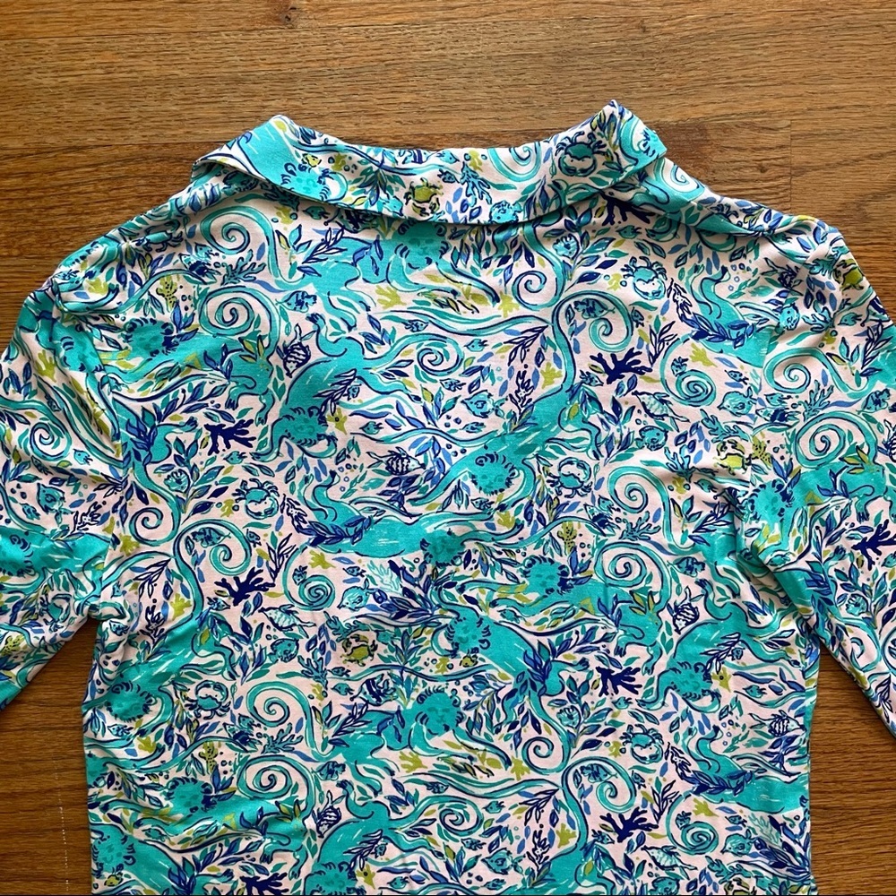 Lilly Pulitzer Ruffle PJ Button Up Top Melon Fig Tint Monkey Sea Pajama Top XS - Picture 10 of 16